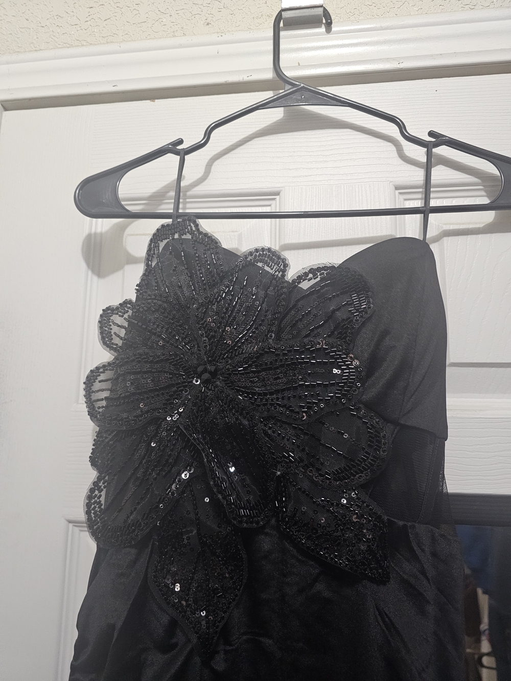 Crystal Doll Black Sequin Floral Strapless Prom Dress- Junior L